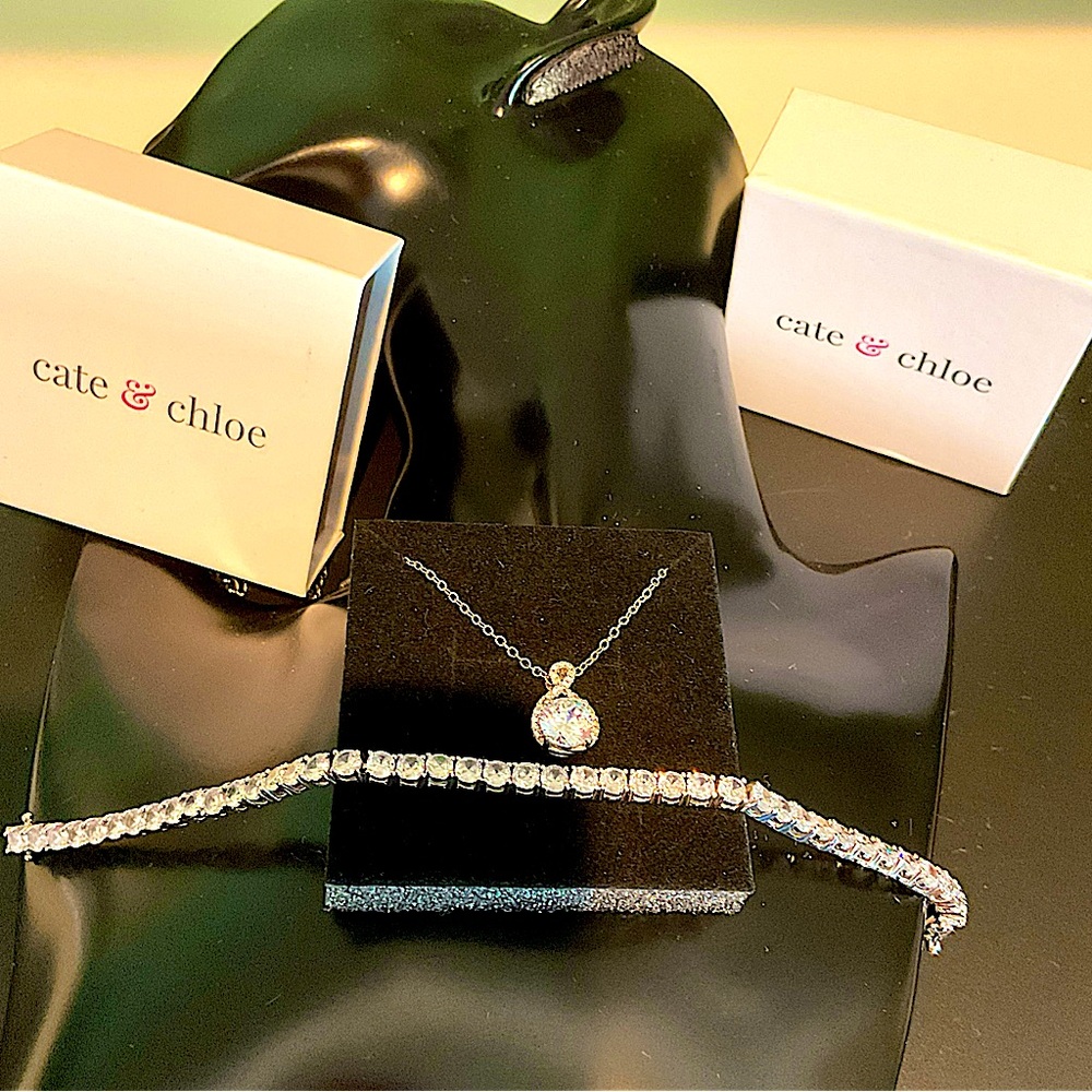 Cate & Chloe 18k plated Silver tone Tennis Bracelet with pendant
